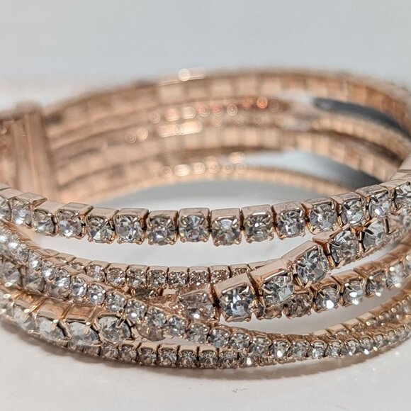 Simply Vera, Vera Wang Rhinestone Cuff Bracelet w/ a rose gold tone and crystals - Picture 2 of 5